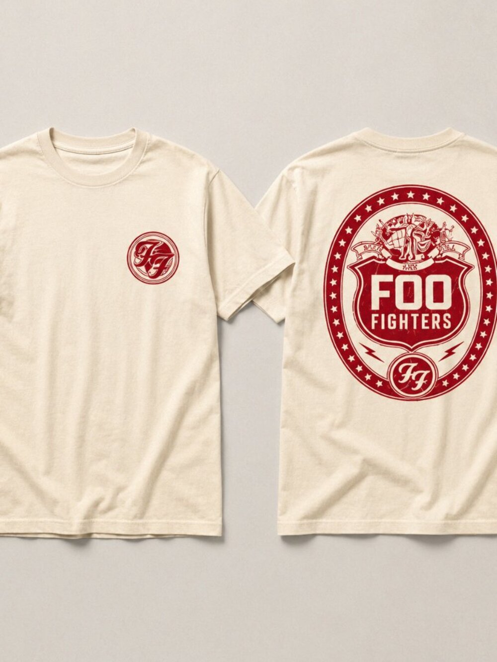 Foo Fighters Take Cover Tour 2026 Double-Sided Cream Crest T-Shirt